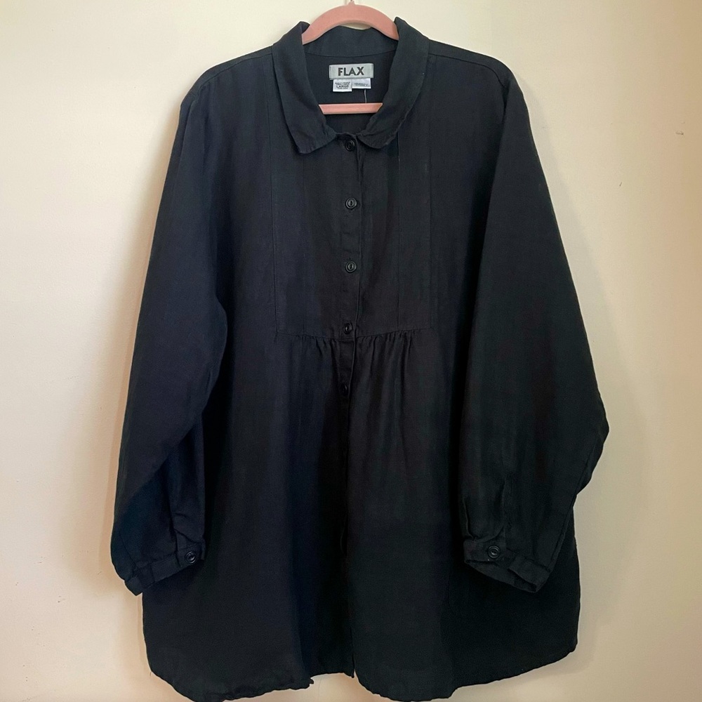 Flax Linen Black Tunic Long Sleeve